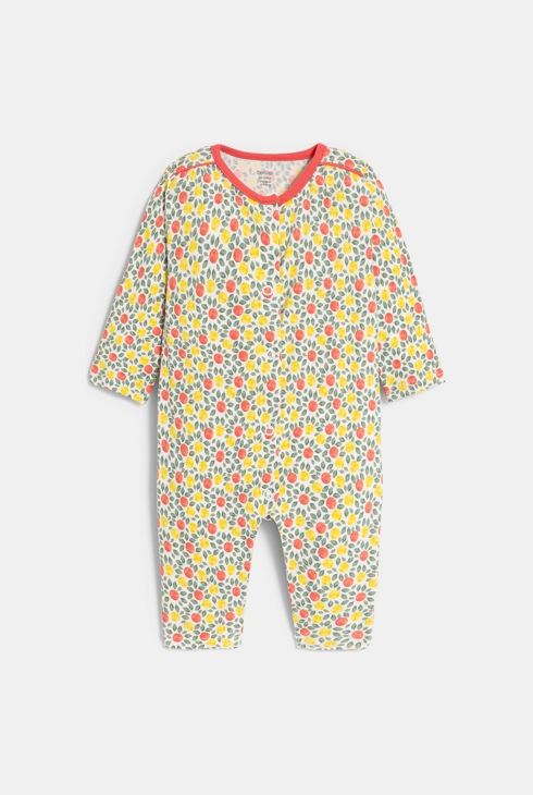 Dekliški rumeni spalni pajac iz rebrastega bombaža z limonami za dojenčke 1