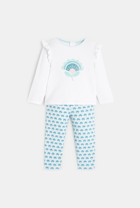 Dekliška modra pižama s cvetličnim potiskom za dojenčke 1