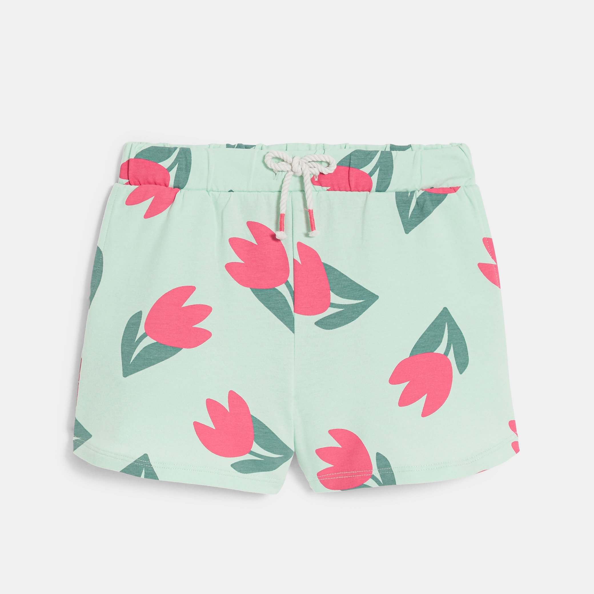 Girl's green fleece shorts with tulip motifs Okaïdi & Obaïbi