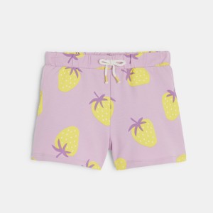 Short en molleton motif fraise mauve Fille 1