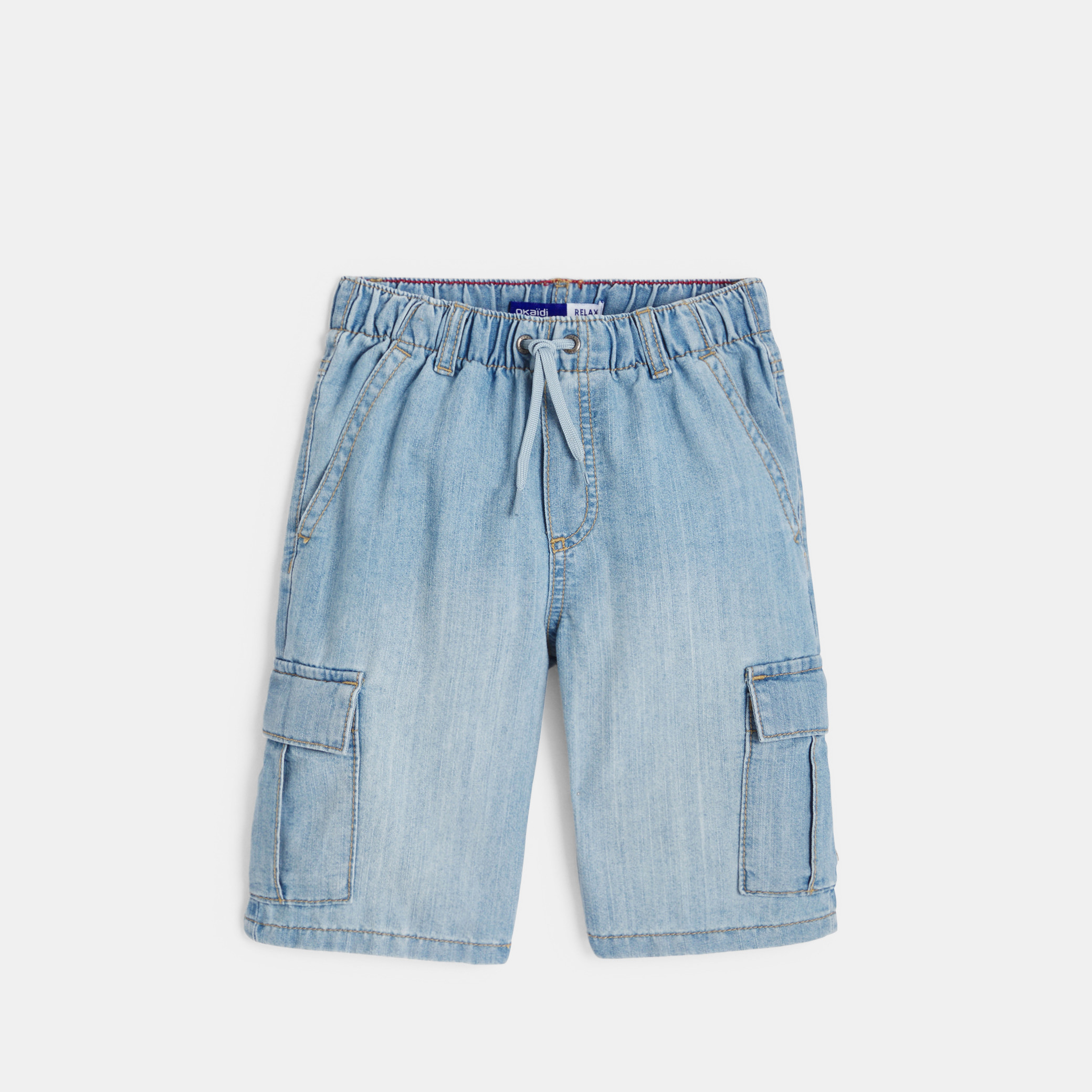 Boy's blue denim faded Bermuda shorts Okaïdi & Obaïbi