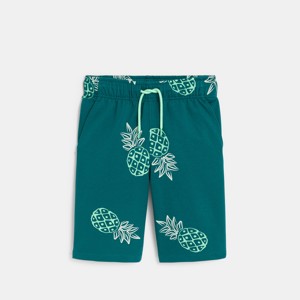 Boy's green pineapple print brushed cotton Bermuda shorts 1