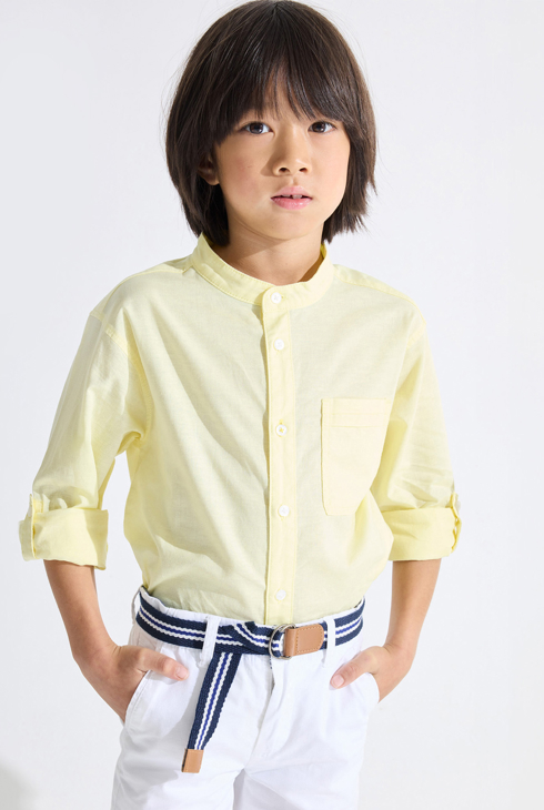 Chemise unie col Mao jaune Garçon 1