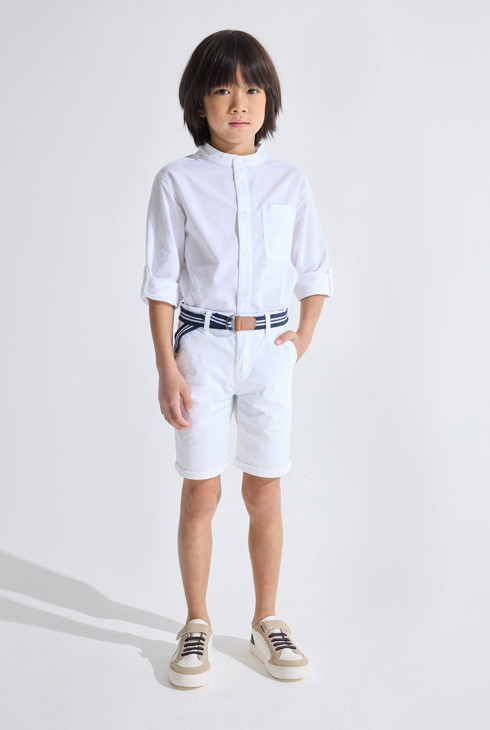 Einfarbig weißes Hemd mit Mao-Kragen für Jungen 2