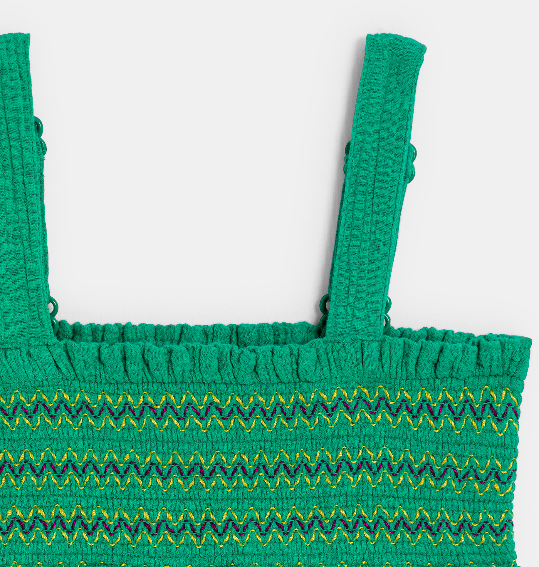 Gesmoktes Kleid aus Baumwollgaze in Grün für Mädchen 2