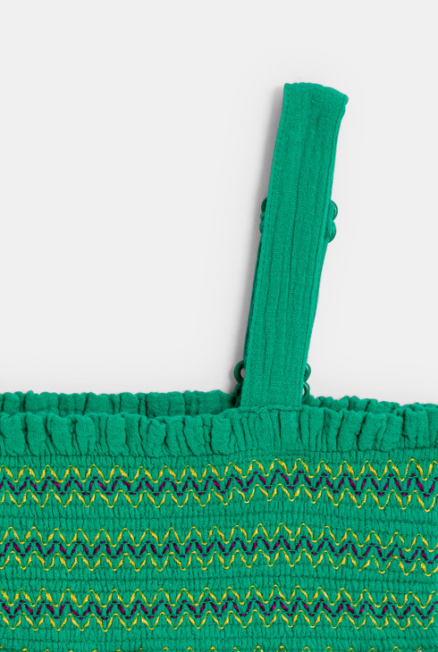 Robe à smocks en gaze de coton vert Fille 2