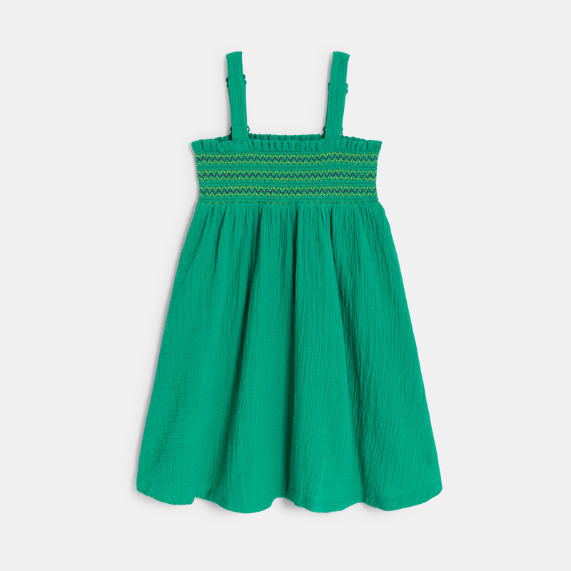 OKAIDI - Robe à smocks en gaze de coton vert Fille - Fille
