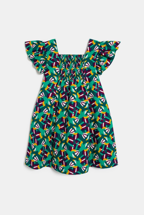 Bedrucktes gesmoktes Kleid in Grün für Mädchen