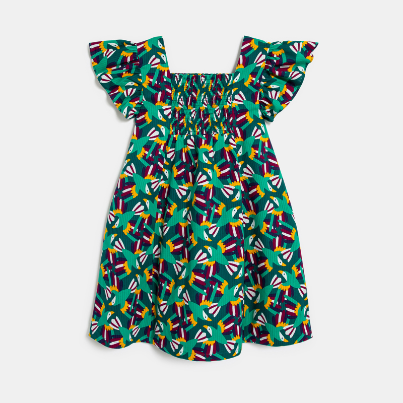 Bedrucktes gesmoktes Kleid in Grün für Mädchen