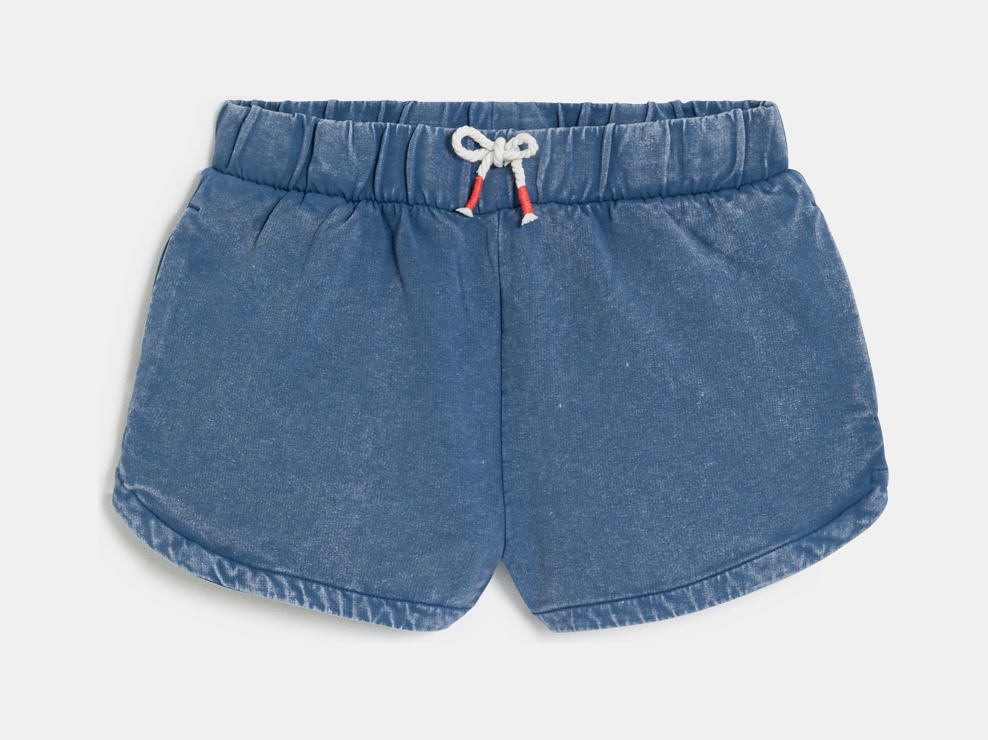 Shorts blu in tessuto felpato délavé per bambina 1