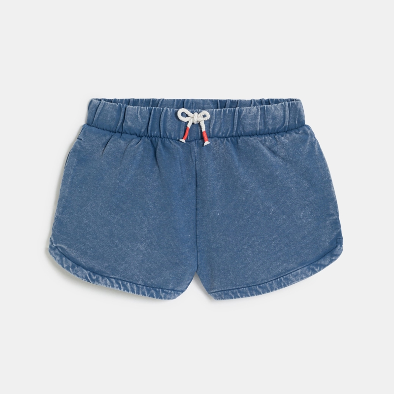 Blaue Shorts aus ausgewaschenem Molton für Mädchen