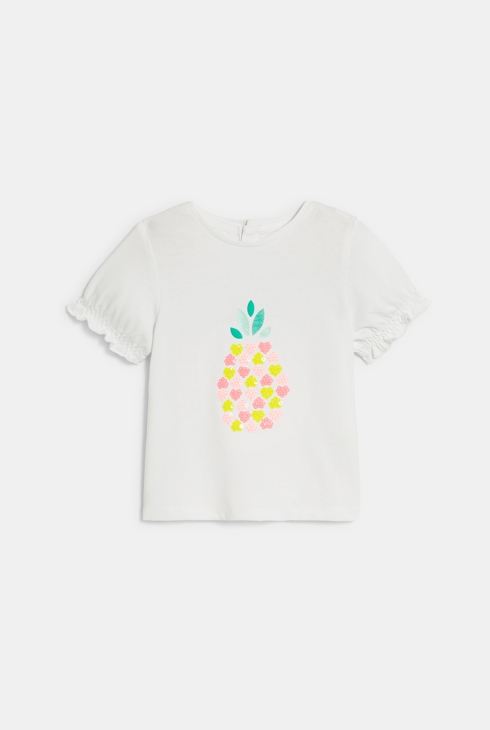 Baby girl's white sequinned pineapple T-shirt 1