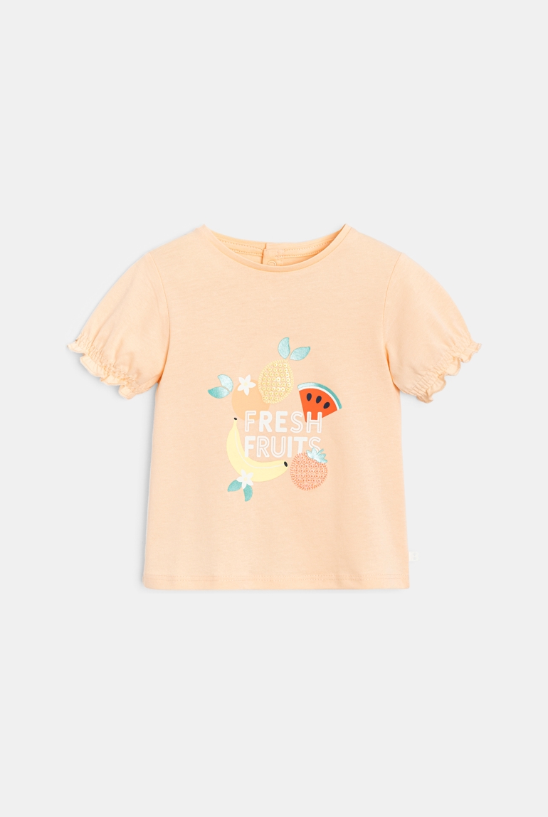 Camiseta lentejuelas naranja bebé niña 1