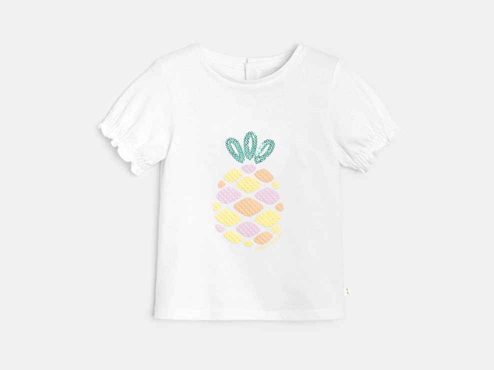 T-shirt sequins blanc bébé fille 1