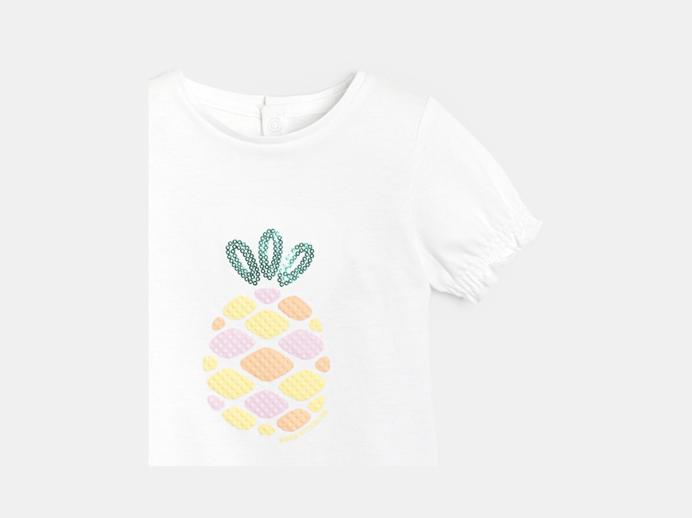 Wit T-shirt met pailletten voor babymeisjes 2