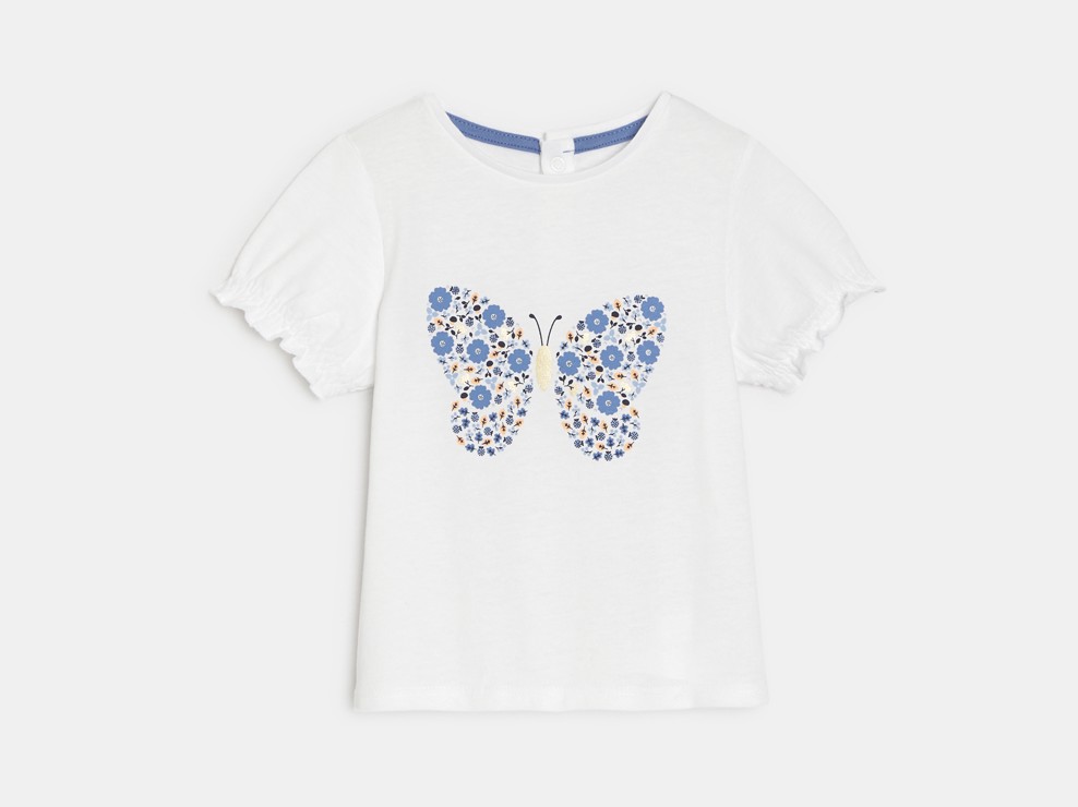 Camiseta lentejuelas mariposa blanco bebé niña 1