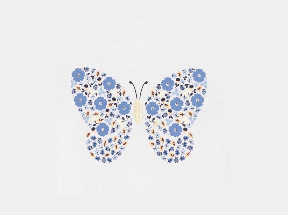 Weißes T-Shirt mit Pailletten-Schmetterling Kleinkind Mädchen 2