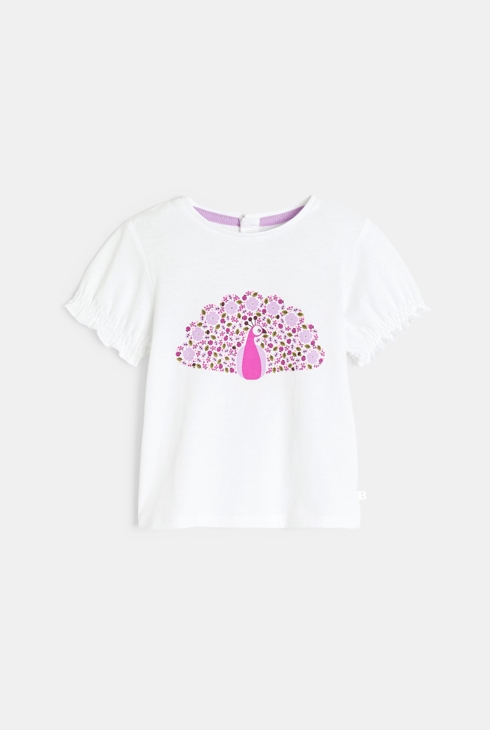 T-shirt sequins paon blanc bébé fille
