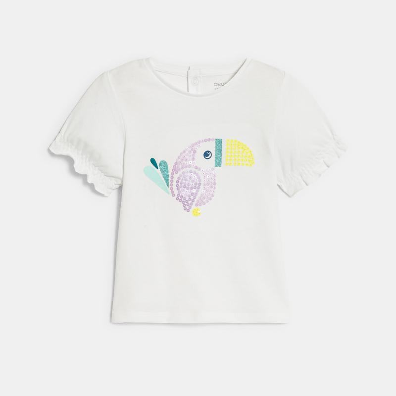 Weißes Pailletten-T-Shirt Tukan Baby Mädchen