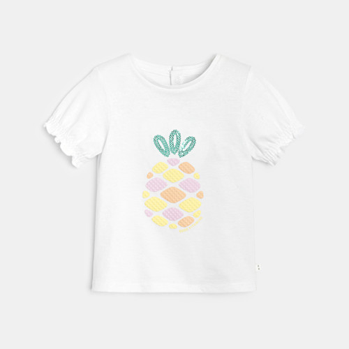 T-shirt Sequins Blanc Bébé Fille - Imprimé Jaune - 6M - OBAIBI