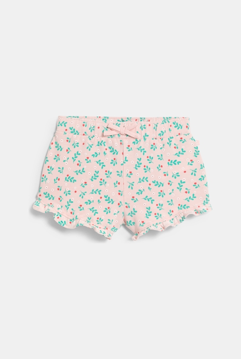 Short en molleton léger fleuri rose bébé fille 1