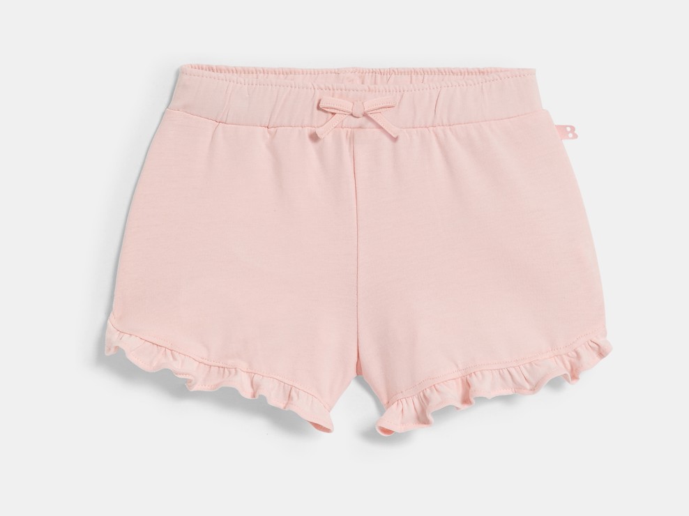 Shorts rosa chiaro in tessuto felpato leggero per neonata 1
