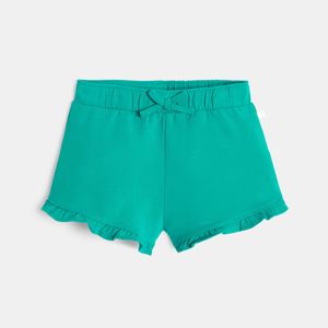 Baby girls lightweight, green, brushed cotton shorts 1