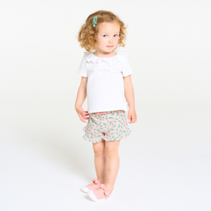 Rosa Shorts aus leichtem geblümtem Molton Baby Mädchen 1