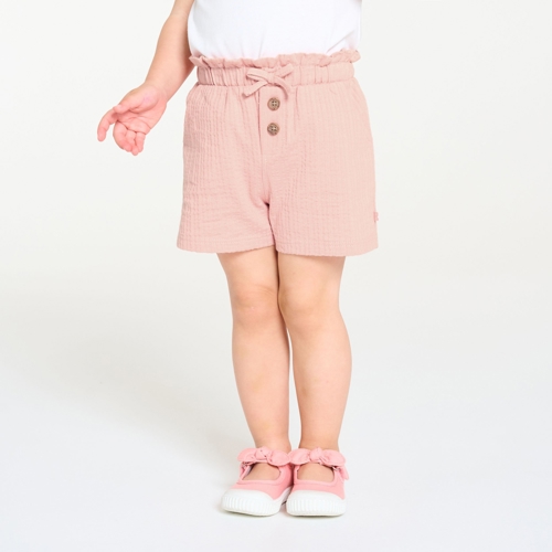 Baby girl's pink shorts in lightweight textured cotton Baby girl's pink shorts in lightweight textured cotton