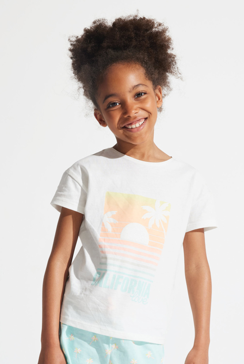 Dekliška kratka bela pižama z motivi 1