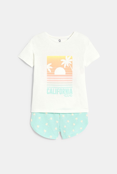 Dekliška kratka bela pižama z motivi 2