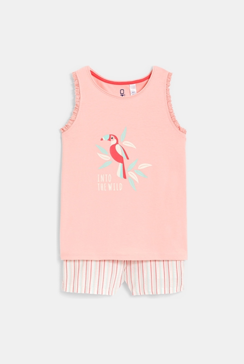 Pyja-short motif oiseau rose pastel Fille 1
