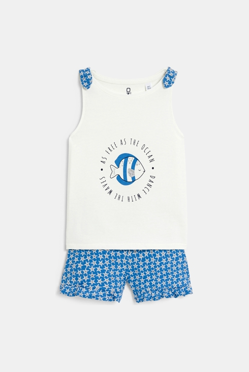 Pyja-short motif poisson blanc et bleu Fille