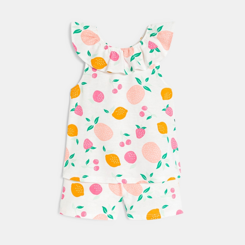 2-teiliger weißer Pyjama aus bedrucktem Jersey für Mädchen