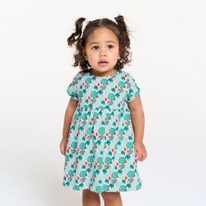 Robe en jersey de coton imprimé tropical vert bébé fille 1