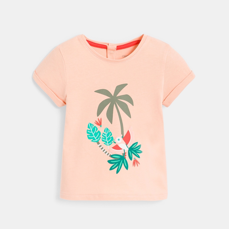 Rosa Baby-T-Shirt mit Vogelmotiv für Mädchen