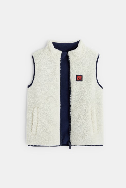 Giacca senza maniche double-face écru e blu navy bambino 2