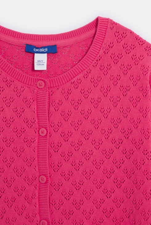 Strickjacke aus Pointelle rosa Mädchen