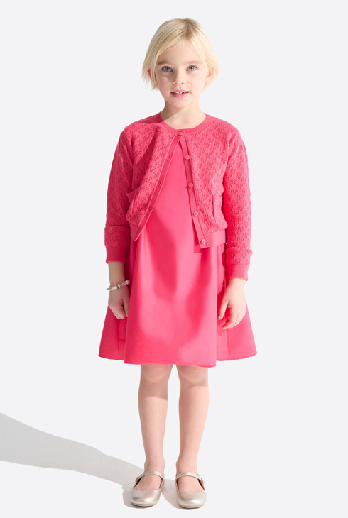 Strickjacke aus Pointelle rosa Mädchen 1