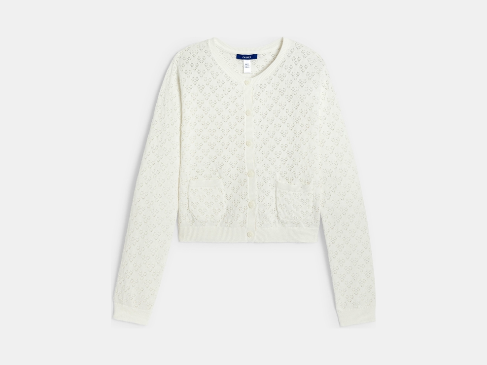 Cardigan bianco in maglia effetto pointelle per Bambina 1