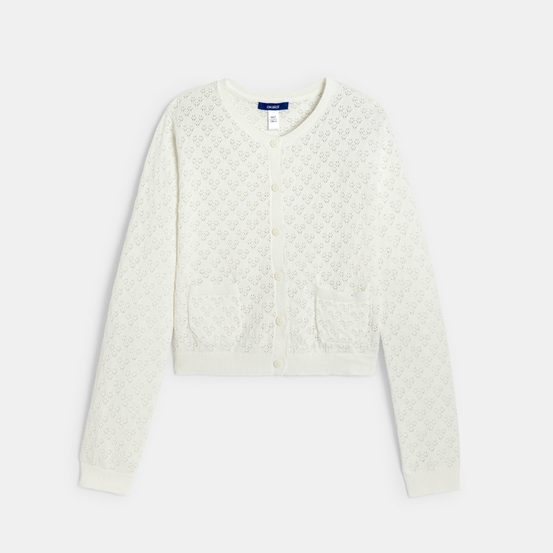 Strickjacke aus Pointelle weiß Mädchen