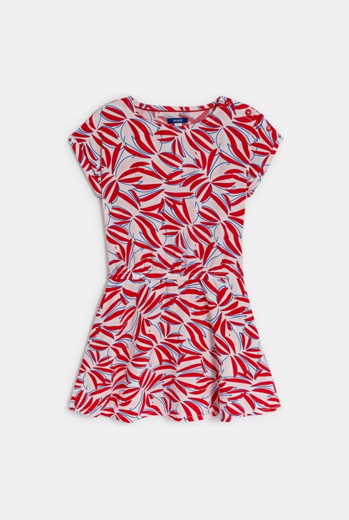 Dekliška rdeča obleka s potiskom 1