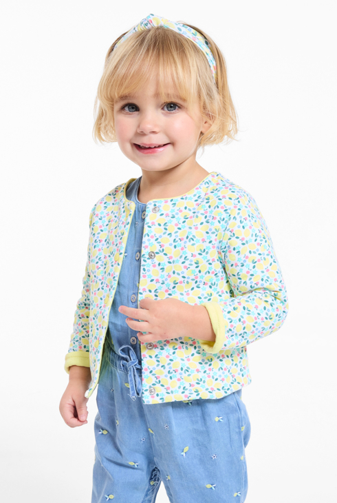 Baby girl's yellow lemon print reversible sweatshirt with press-studs 1