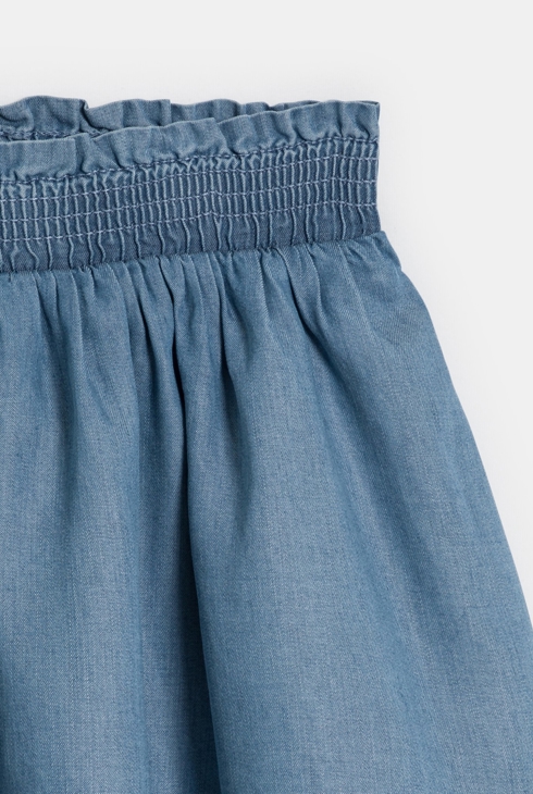 Dekliško kratko krilo z volančki iz lepo padajočega modrega jeansa 2