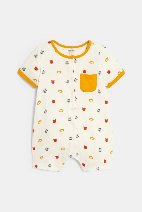 Weißer kurzer Einteiler mit Tieren Baby Jungen 1