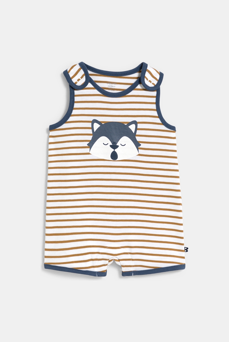 Combi courte rayée à bretelles marron bébé garçon 1
