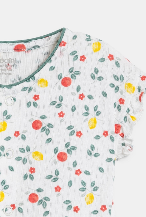 Combinaison courte maille fantaisie fruits blanc bébé fille
