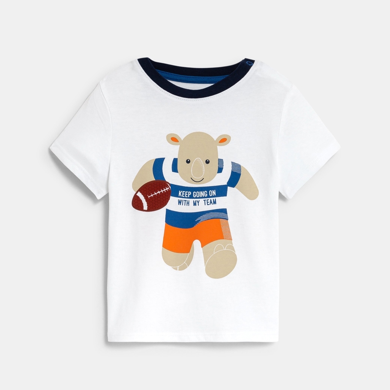 Weißes Baby-T-Shirt Nashorn und Rugby für Jungen