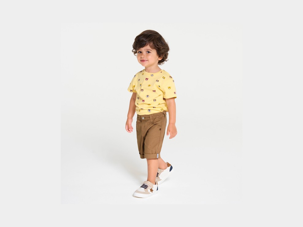 Bermuda droit coton fantaisie marron bébé garçon 1