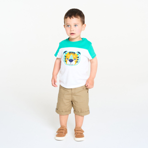 Baby boy's light beige patterned cotton Bermuda shorts 1